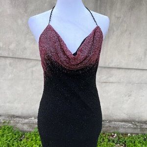 Vintage Cache halter ombré beaded gown